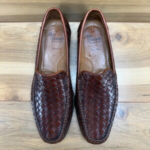 Allen Edmonds Messina Moc Loafers Mens 9 D Woven Weave Intrecciato Brown Italy